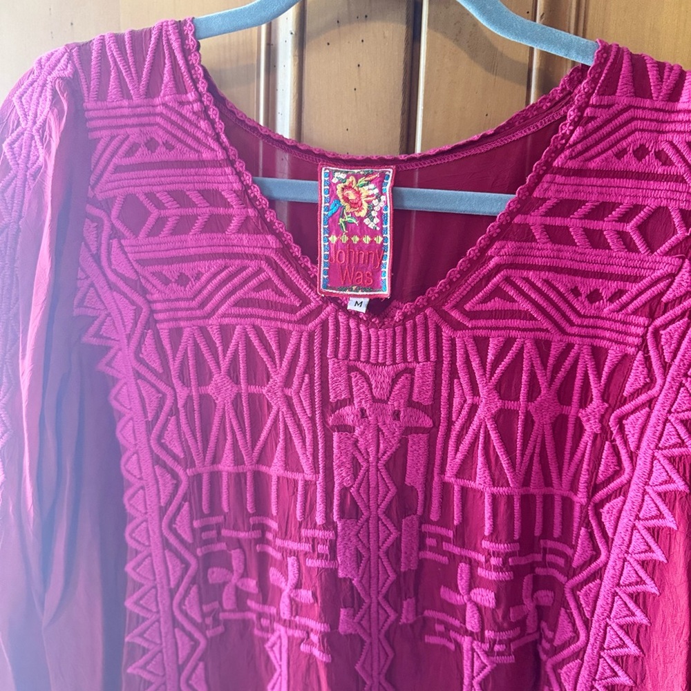 Johnny Was Fuchsia Embroidered Top